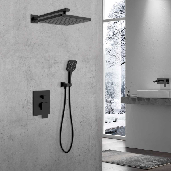 Душевой комплект Next VSFW-1N1MB, встраиваемый, 2 режима, регулятор давления, 25см верх душ, черный