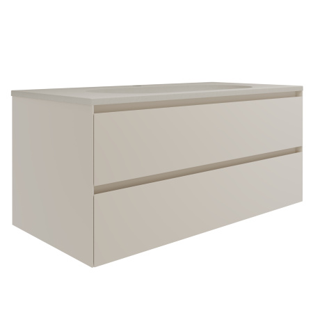 База под раковину Люка Софт-Тач (Luka Soft-Touch) 1000 подвесная, 2 выкатных ящика микролифт, матовый бежевый