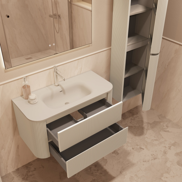 База под раковину Альто (Alto) 1000 подвесная, 2 выкатных ящика микролифт, светло-бежевый матовый
