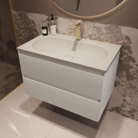 База под раковину Велле (Welle) 800 подвесная, 2 выкатных ящика микролифт, Белый матовый софт-тач