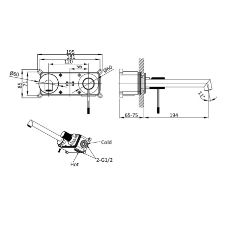 Смеситель для раковины Desire VBFW-1D1CH встраиваемый однорычажный, хром