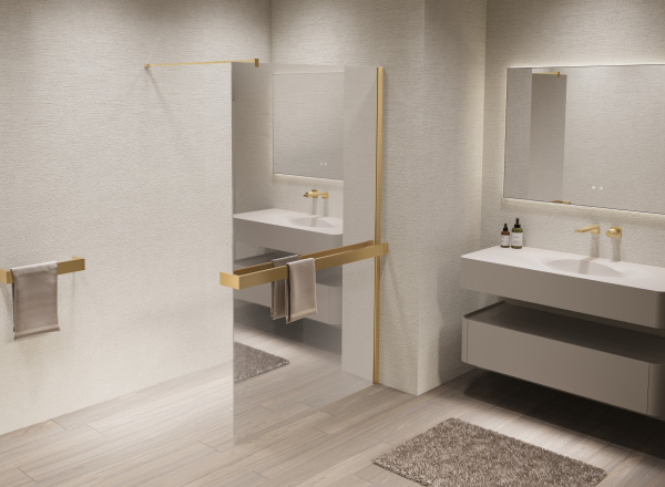 Душевая перегородка Walk-In VSW-1HR100MRG, 1000*2000, матовый золотой, стекло зеркальное Душевая перегородка Walk-In VSW-1HR100MRG, 1000*2000, матовый золотой, стекло зеркальное