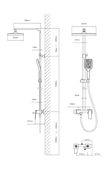 Душевая стойка Dice VSFS-4C12CH с изливом, хром