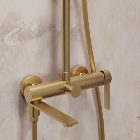 Душевая стойка Линеа (Linea) VSFS-4LN1BG с изливом, брашированное золото