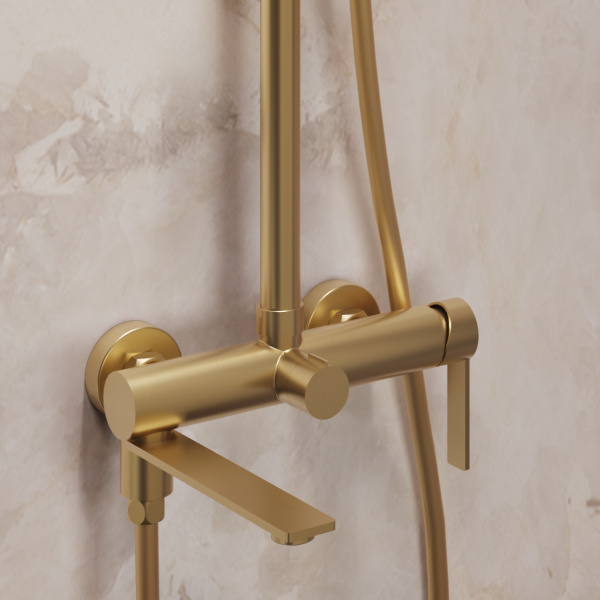 Душевая стойка Линеа (Linea) VSFS-4LN1BG с изливом, брашированное золото