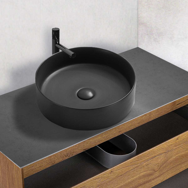 Раковина керамическая Vincea VBS-216MB, 394*394*115, накладная, цвет матовый черный, 