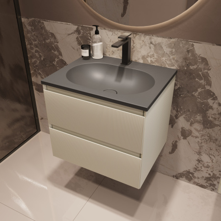 База под раковину Велле (Welle) 600 подвесная, 2 выкатных ящика микролифт, Бежевый матовый софт-тач