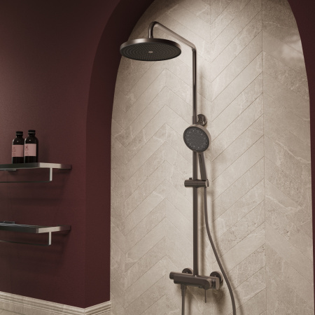 Душевая стойка ТГ (TG) VSFS-5TG1GM с изливом, вороненая сталь