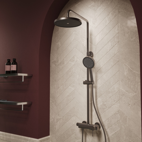 Душевая стойка ТГ (TG) VSFS-5TG1GM с изливом, вороненая сталь