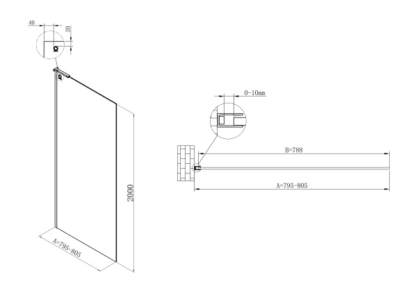 Душевая перегородка Walk-In VSW-7HA800CL, 800*2000, хром, стекло прозрачное
