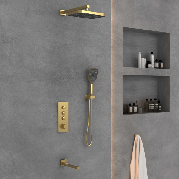 Душевой комплект VSFW-433T1BG встраиваемый, термостатический, трехрежимный, брашированное золото