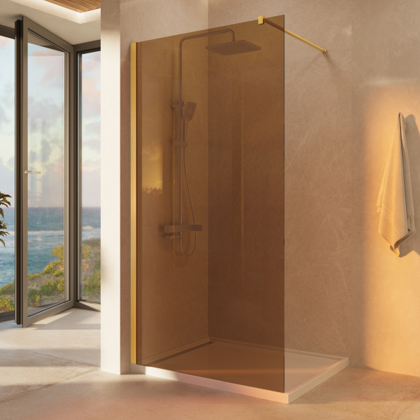 Душевая перегородка Walk-In VSW-1H100GSG, 1000*2000, матовый золотой, стекло янтарь Душевая перегородка Walk-In VSW-1H100GSG, 1000*2000, матовый золотой, стекло янтарь