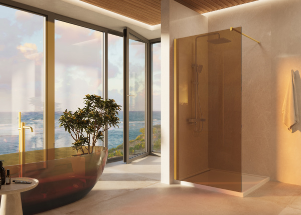 Душевая перегородка Walk-In VSW-1H100GSG, 1000*2000, матовый золотой, стекло янтарь Душевая перегородка Walk-In VSW-1H100GSG, 1000*2000, матовый золотой, стекло янтарь