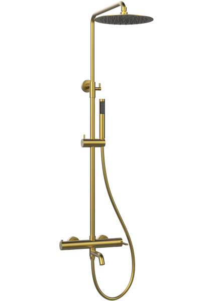 Душевая стойка Вилла (Villa) VSFS-1VL1BG с изливом, 25см верх. душ из нерж. стали, брашированное золото