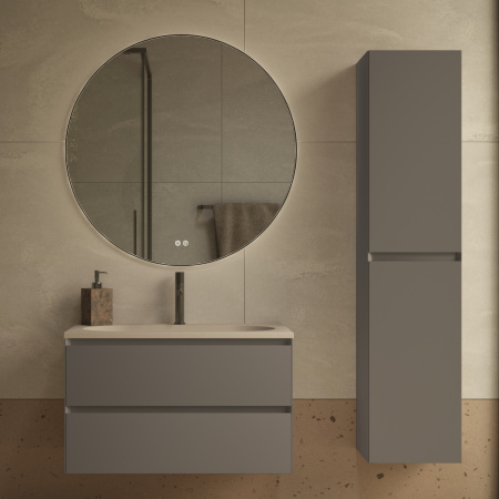 База под раковину Люка Софт-Тач (Luka Soft-Touch) 800 подвесная, 2 выкатных ящика микролифт, серый матовый