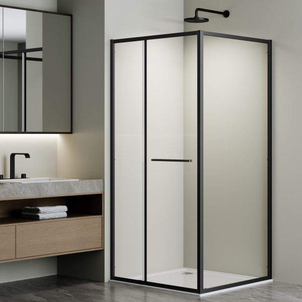 Душевой уголок Альфа (Alpha) VSRW-3AL9010CLB, 1000*900, черный, стекло прозрачное