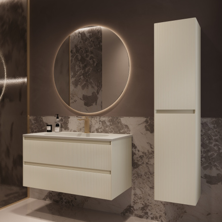 База под раковину Велле (Welle) 1000 подвесная, 2 выкатных ящика микролифт, Бежевый матовый софт-тач