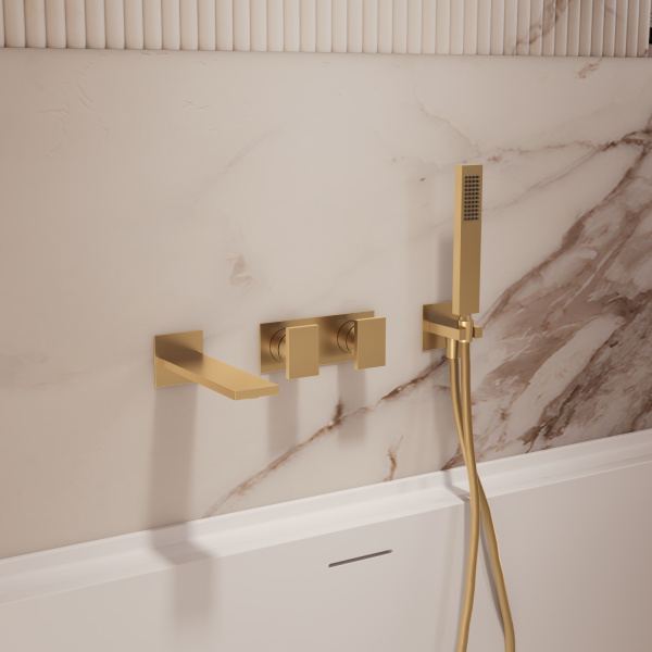 Смеситель для ванны Дайс (Dice) VBTW-6D1BG, встраиваемый, брашированное золото