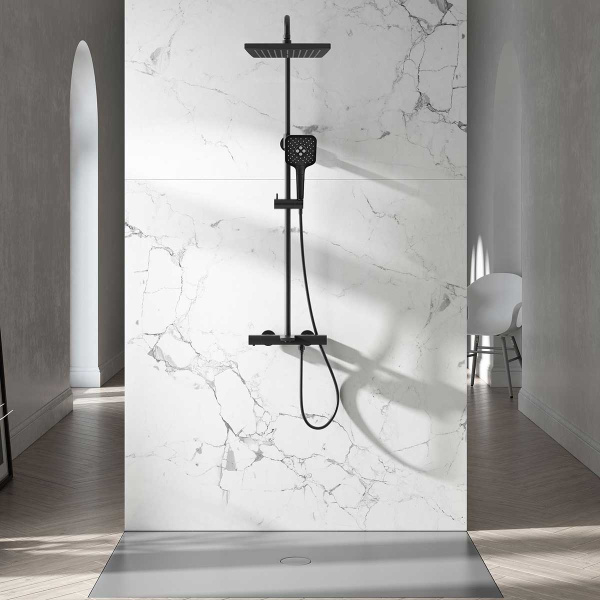 Душевая стойка Next VSFS-1N1TMB термостатическая с изливом, 25см верх душ, черный