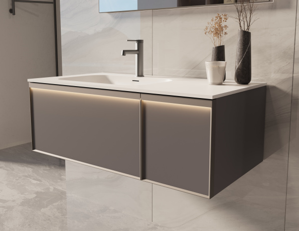 База под раковину Elise 1000 подвесная, левая, 2 выкатных ящика soft close, серый матовый