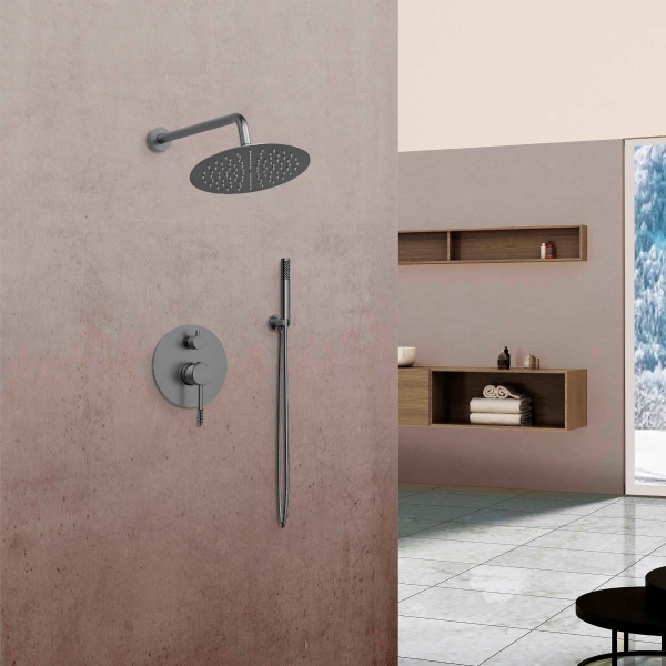 Душевой комплект Desire VSFW-1D1GM встраиваемый, 2 режима, 25см S304 верх душ, вороненая сталь