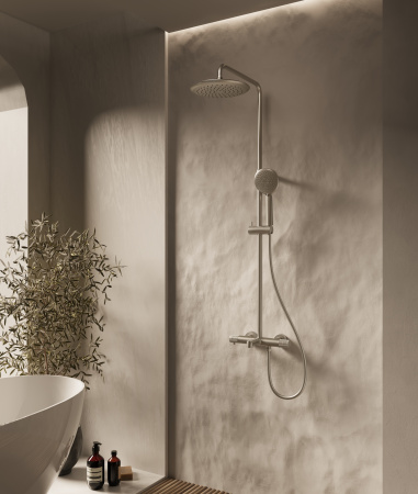 Душевая стойка Дизаер (Desire) VSFS-1D1TBN термостатическая с изливом, 25см верх душ, брашированный никель