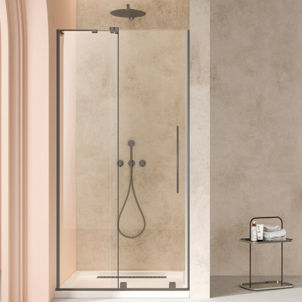 Душевая дверь Волк-Ин (Walk-In) VDS-4WSL120CLGM-L, 1200, вороненая сталь, стекло прозрачное, левая