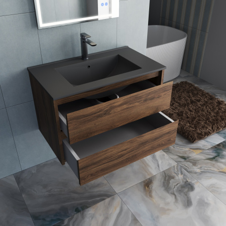 База под раковину Джио (Gio) 800 подвесная, 2 выкатных ящика микролифт, Дуб Чарльстон (C.Oak)