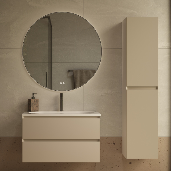 База под раковину Люка Софт-Тач (Luka Soft-Touch) 800 подвесная, 2 выкатных ящика микролифт, матовый бежевый