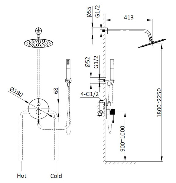 Душевой комплект Desire VSFW-1D1CH встраиваемый, 2 режима, хром