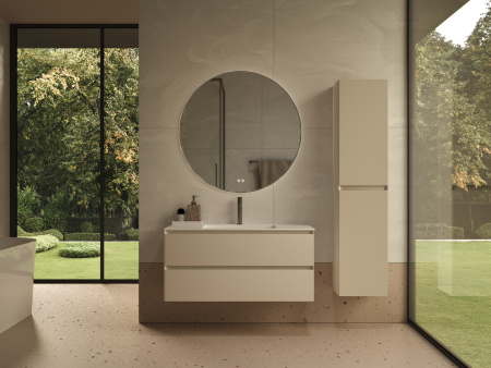 База под раковину Люка Софт-Тач (Luka Soft-Touch) 1000 подвесная, 2 выкатных ящика микролифт, матовый бежевый