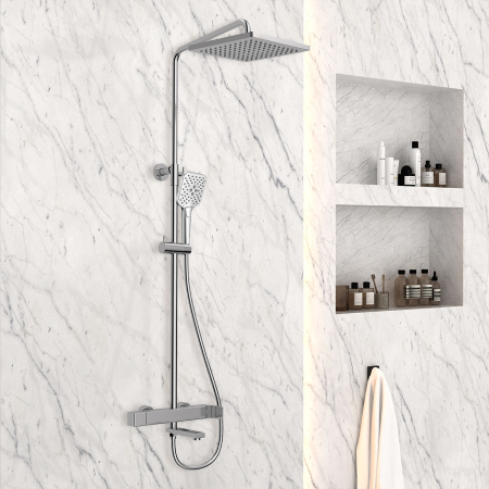 Душевая стойка Куб (Cube) VSFS-1C1CH с изливом, хром