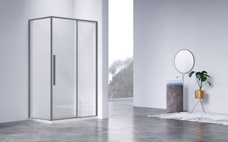 Душевой уголок Slim-N VSR-4SN8011CLGM, 1100*800, вороненая сталь, стекло прозрачное