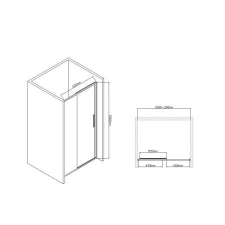 Душевая дверь Слим-У (Slim-U) VDS-2SU110CL, 1100, хром, стекло прозрачное