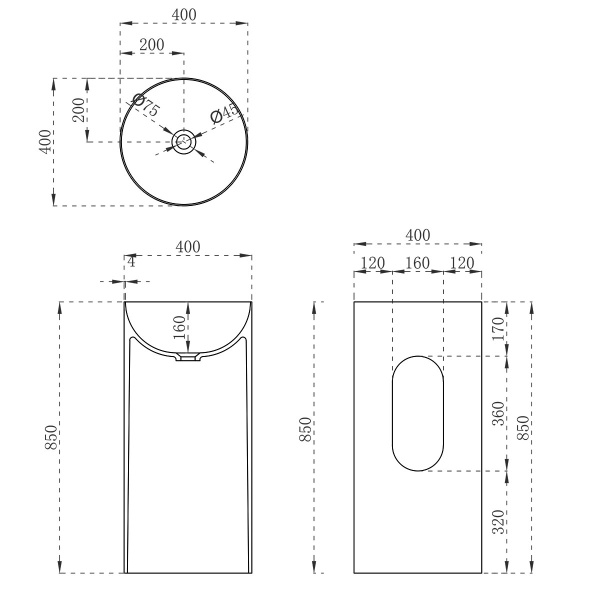 Раковина из искусственного камня Vincea VBS-6SP01MW, 400*400*850, напольная, цвет белый матовый Раковина из искусственного камня Vincea VBS-6SP01MW, 400*400*850, напольная, цвет белый матовый