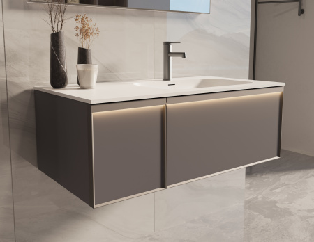 База под раковину Элис (Elise) 1000 подвесная, правая, 2 выкатных ящика микролифт, серый матовый