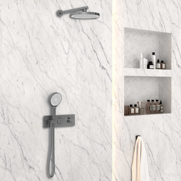 Душевой комплект VSFW-422T2GM встраиваемый, термостатический, двухрежимный, вороненая сталь