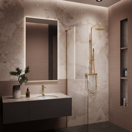 Душевая стойка Линеа (Linea) VSFS-4LN1BG с изливом, брашированное золото