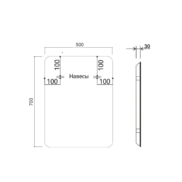 Зеркало с подсветкой VLM-3VC500B 500х700 c сенсорным выключателем и диммером