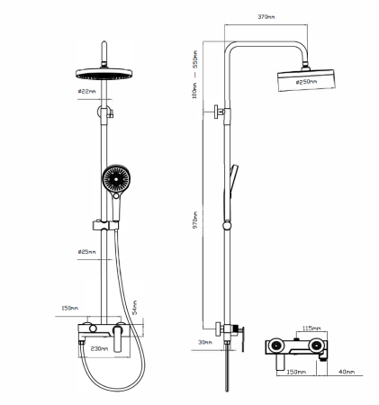 Душевая стойка VSFS-413MB с изливом, черный матовый