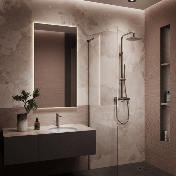 Душевая стойка Линеа (Linea) VSFS-4LN1GM с изливом, вороненая сталь