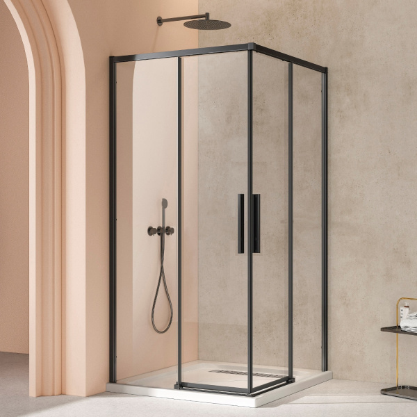 Душевой уголок Слим 8мм (Slim 8mm) VSS-4SL900CLB, 900*900, черный матовый, стекло прозрачное