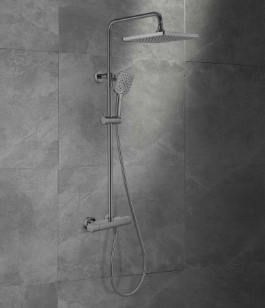 Душевая стойка Некст (Next) VSFS-1N0TGM термостатическая без излива, 25см верх душ, вороненая сталь