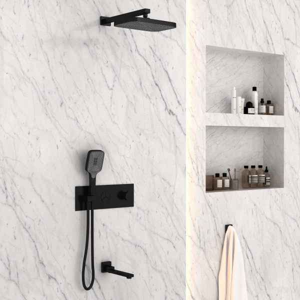 Душевой комплект VSFW-432T1MB встраиваемый, термостатический, трехрежимный, черный