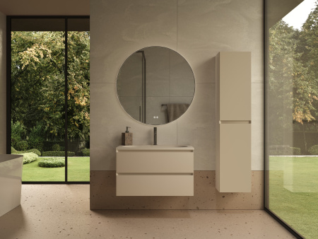 База под раковину Люка Софт-Тач (Luka Soft-Touch) 800 подвесная, 2 выкатных ящика микролифт, матовый бежевый