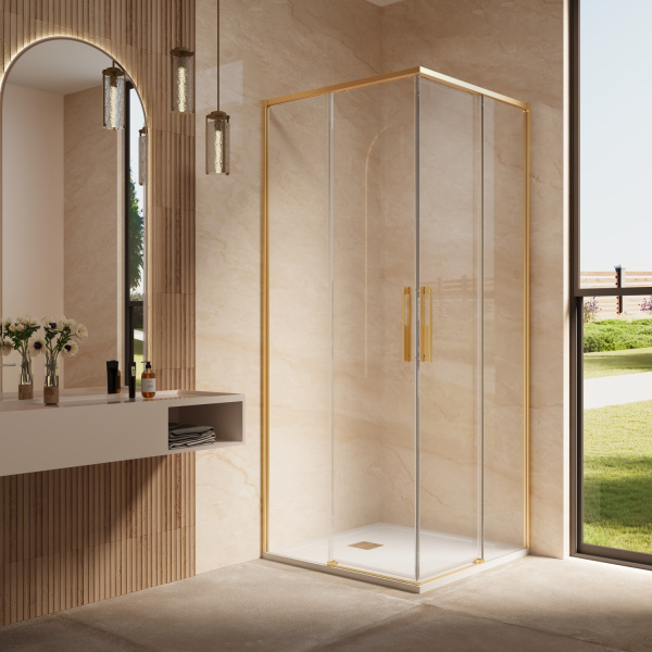 Душевой уголок Ультима (Ultima) VSS-7UL8080CLG, 800*800, брашированное золото, стекло прозрачное