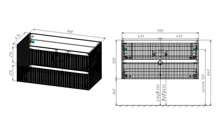 База под раковину Велле (Welle) 1000 подвесная, 2 выкатных ящика микролифт, Бежевый матовый софт-тач