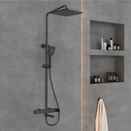 Душевая стойка Куб (Cube) VSFS-1C1MB с изливом, черный