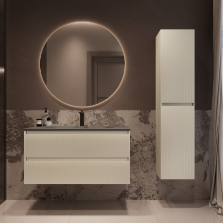 База под раковину Велле (Welle) 1000 подвесная, 2 выкатных ящика микролифт, Бежевый матовый софт-тач