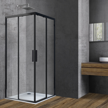 Душевой уголок Софт (Soft) VSS-3SO900CLB, 900*900, черный, стекло прозрачное